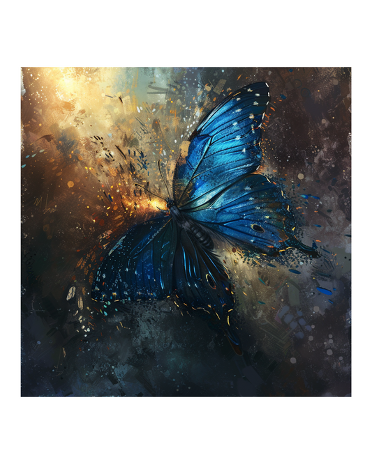 Abstract Blue Butterfly - Minimalist Digital Artwork