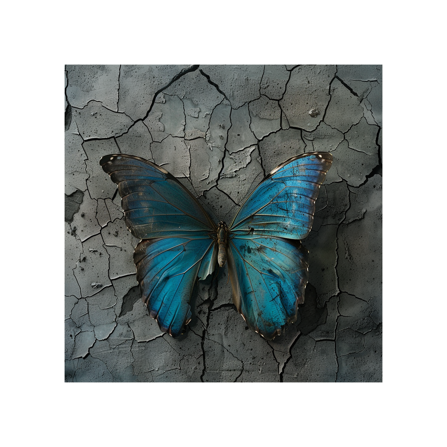 Blue Butterfly on Cracked Earth - Digital Artwork